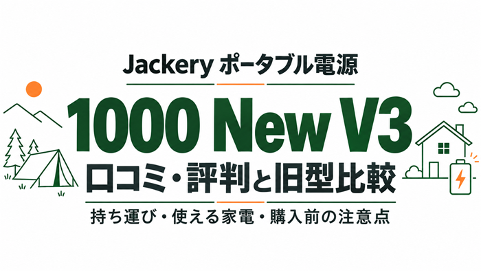 Jackery ポータブル電源 1000 New V3の口コミ・評判と旧型比較。テントと家を添えた記事の表紙